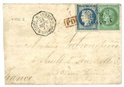 1873 CG 20c CERES (rare) + 5c CERES obl. CCH + CORR. D' ARMEES SAIGON ...