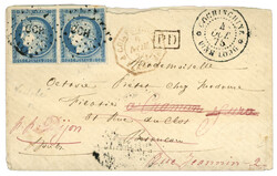VINH-LONG : 1875 CG Paire 25c CERES obl. CCH + cachet civil ...