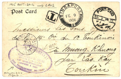 PORT-SAID pour MUONG-KHUONG : 1906 Cachet Taxe T + SINGAPORE + ...