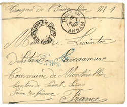 ANNAM : 1889 THUAN-AN ANNAM + cachet évidé CORSPS EXP. ANNAM-TONKIN ...