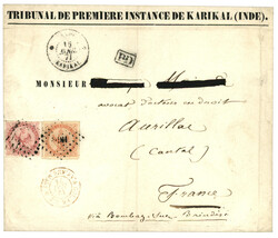INDE - KARIKAL : 1871 40c + 80c AIGLE obl. losange INDE + INDE ...