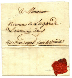 MARTINIQUE : 1782 Cachet rare St. PIERRE sur lettre avec texte pour ...
