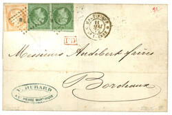 MARTINIQUE : 1872 CG Rare paire du 5c EMPIRE (n°8) 3 grandes marges ...