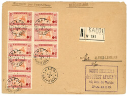 MAURITANIE - RED CROSS : 1916 CROIX ROUGE 5c s/ 10c (x8) obl. KAEDI ...
