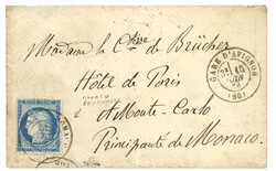 MONACO : 1878 25c (n°60) obl. MONACO PRINCIPAUTE + GARE D' AVIGNON ...