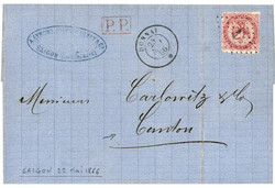 Paquebot DONNAI - escale de SAIGON : 1866 80c AIGLE obl. ANCRE + ...