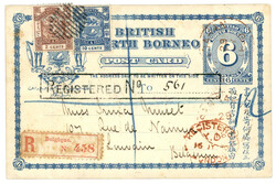 BRITISH NORTH BORNEO : 1890 P./Stat. 6c + 2c + 10c sent REGISTERED to ...