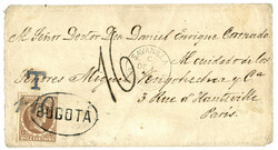 COLOMBIA : 1879 10c canc. BOGOTA + Exchange marking T/1-10 +SAVANILLA ...