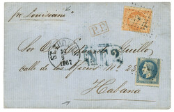DANISH WEST INDIES - French P.O. : 1867 FRANCE 20c + 40c (light ...