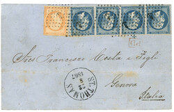 DANISH WEST INDIES - French P.O. : 1867 FRANCE 20c Strip of 4 + 40c ...