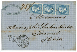 DANISH WEST INDIES - French maritime Line D : 1867 FRANCE 20c (x3) 1 ...