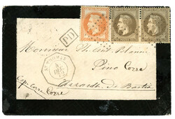 DANISH WEST INDIES - French P.O. : 1872 FRANCE Pair 30c + 40c canc. ...