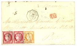 DANISH WEST INDIES - French P.O. : 1874 FRANCE 80c (x2) + 40c canc. ...