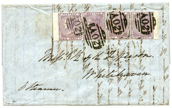 ANTIGUA : 1858 GREAT BRITAIN 6d (x4) canc. A02 + ANTIGUA (verso) ...
