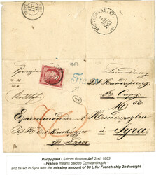 GREECE : 1863 FRANCO in blue on entire letter from ROSTOW to SYRA ...