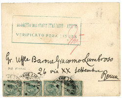 GREECE : 1918 ITALY 5c (x4) canc. NAVE LIGURA + CENSOR on envelope ...