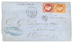 Triple weight to GREECE : 1870 FRANCE 40c + 80c canc. ANCHOR +LIGNE U ...