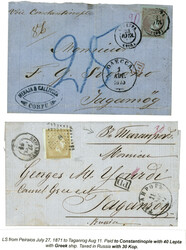 GREECE : 1871/75 2 covers from CORFU or PEIRAIOS to TAGANROG (RUSSIA) ...