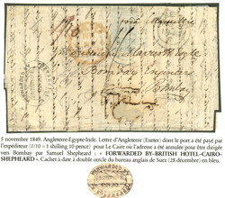 INDIA - OVERLAND MAIL : 1849 Large part entire letter from ENGLAND to ...