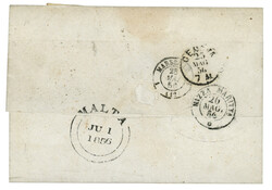 LOMBARDY VENETIA to MALTA : 1856 45c (x2) canc. VENEZIA + P.P. red on ...