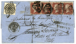 PAPAL STATES / GREAT BRITAIN : 1856 GREAT BRITAIN 1d Strip of 4 + ...