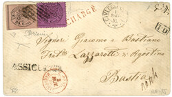 PAPAL STATES : 1869 80c Umperf. + 20c Perf. + CHARGE + ASSICURATA on ...