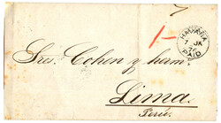 PERU : 1876 HAVANA PAID + "1-" Tax marking on cover to LIMA (PERU) ...