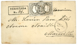 MACAO : 1889 80R (x2) canc. MACAO + Boxed REGISTADA on REGISTERED ...