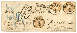 AUSTRIA to MADEIRA : 1865 AUSTRIA 15k (x3) + 3k (verso) canc. GRAZ + ...