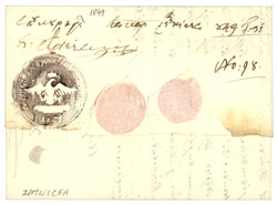 ROMANIA : 1849 Disinfected cachet CARANTINA ZIMNICEA on reverse of ...