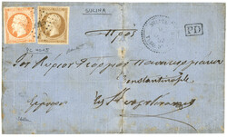 SULINA - French Post : 1859 FRANCE 10c (no13) + 40c (no16) canc. Very ...