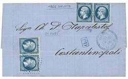 GALATZ - French Post : 1865 FRANCE 20c (x4) canc. GC 5085 in blue + ...