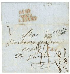 ROMANIA - AUSTRIAN P.O. : 1849 GALATZ/18 OCT. + A.T. + T.A.4 red on ...