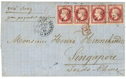 STRAITS SETTLEMENTS : 1869 FRANCE 80c Strip of 4 on cover (2 flap ...