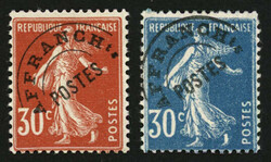 PREOBLITERES : 30c rouge (no58) neuf * + 30c bleu (no60) signé ...