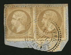 Paire 10c (no21) obl. CORPS EXPED. VERA-CRUZ sur fragment. ...