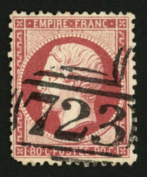 80c Empire (no24) obl. Killer Anglais 723. Une dent courte. Frappe ...