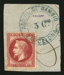 80c Empire (no32) obl. Cachet Espagnol ADMON DE CAMBIO BARCELONA sur ...