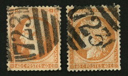 40c Empire (no23) pd + 40c SIEGE (no38) obl. Killer Anglais 723. TTB