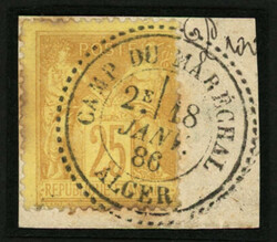 ALGERIE : 25c SAGE jaune obl. CAMP DU MARECHAL ALGERIE sur fragment. ...