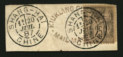 SHANGHAI : 25c SAGE pd obl. SHANG-HAI CHINE + rare cachet KIUKLANG ...
