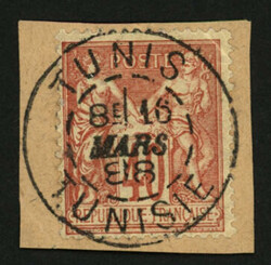 TUNIS : 40c SAGE (no94) oblitération centrale TUNIS TUNISIE sur ...