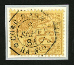 INDOCHINE : CG 25c jaune obl. CORR. D' ARM. HA-NOI. Superbe