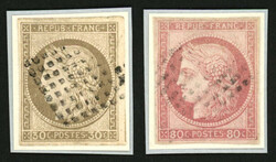 NLLE CALEDONIE : CG 30c CERES (no20) + 80c CERES (no21) obl. petit ...