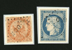 TAHITI : 40c AIGLE (no5) + 20c CERES (no12) obl. OCN. TB