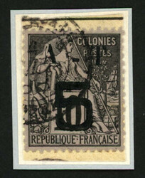 ANNAM & TONKIN : 5 s/ 10c (no7) obl. sur fragment. Cote 290€. TTB