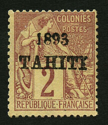 TAHITI : 2c (no20) neuf *. Cote 6300€. Timbre trés RARE. Tirage ...