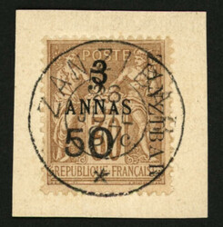ZANZIBAR : 5 et 50c s. 3a (II) no35a obl. sur fragment. Cote 1100€. ...