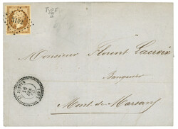 LANDES : 1860 10c (no13B) TTB margé obl. PC 3142 + T.22 ST JUSTIN. ...