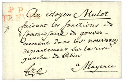 An 7 Rare cachet P.P. TREVES en rouge sur lettre avec texte pour ...